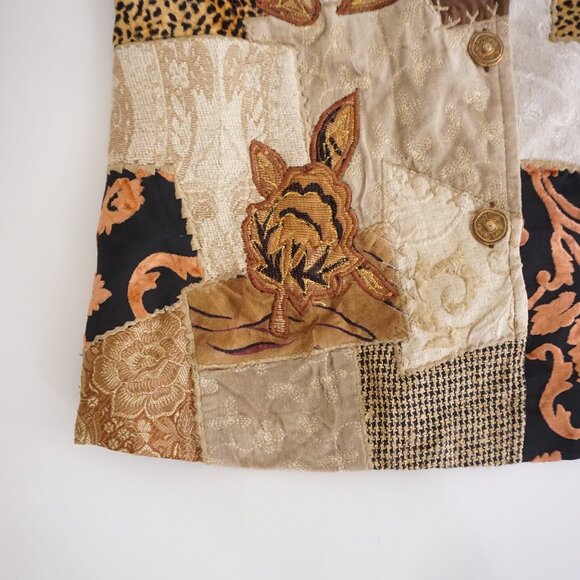 VTG Indigo Moon Patchwork Embroidered Jacket Boho Eclectic Grandpa Cabincore M - Picture 7 of 9